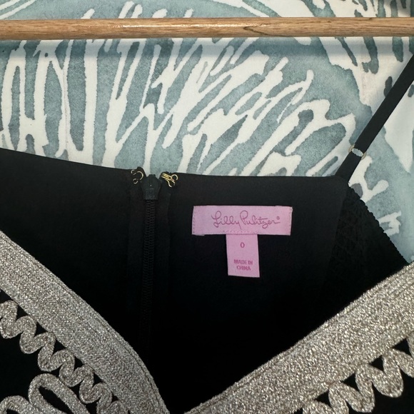 Lilly Pulitzer Kelsea 100% Silk Maxi Dress Onyx Black Gold Embroidery Size 0 - Picture 4 of 5